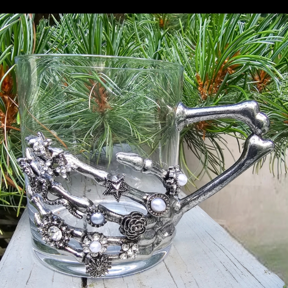 ****Halloween Decorative Jeweled Skelton Hand Metal Glass
